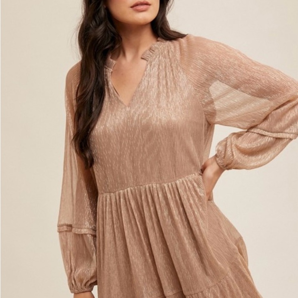 New Hem & Thread Ruffle Neck Metallic Dress - Picture 6 of 6